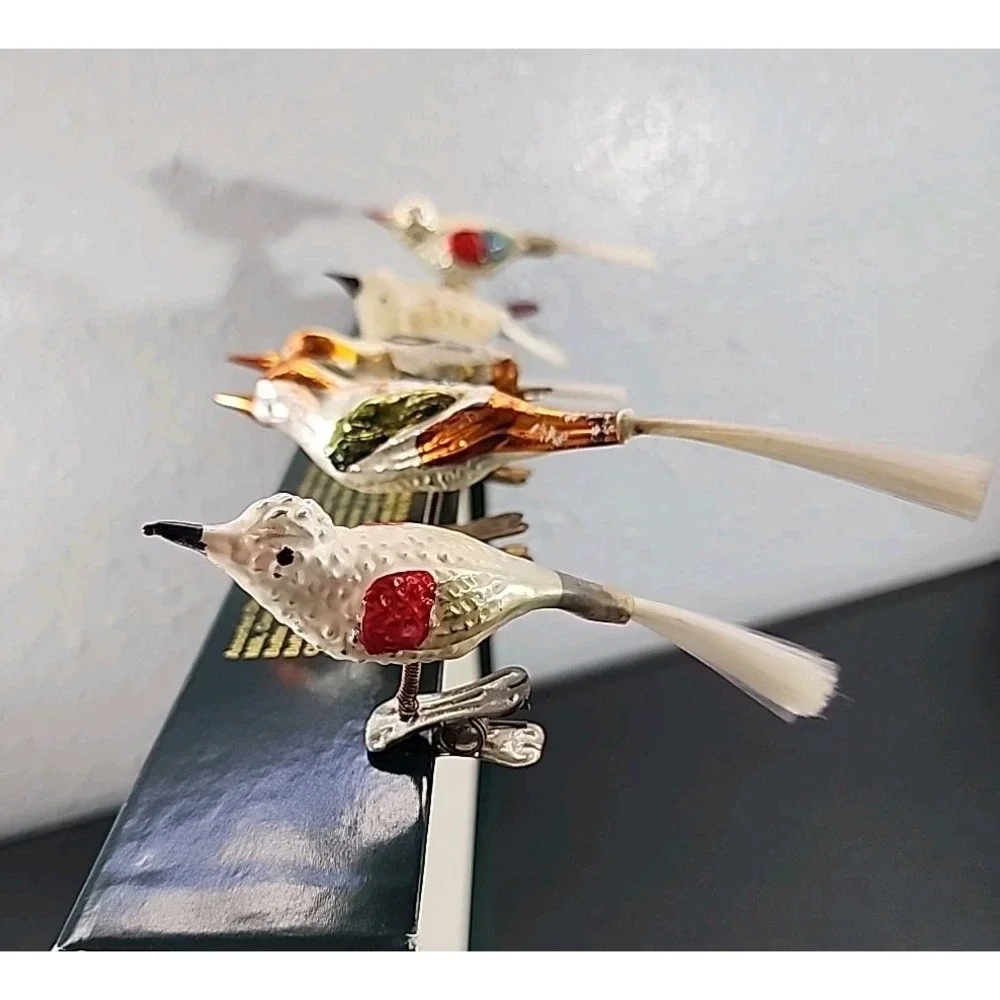Vintage 1920's Mercury Glass Clip On‎ BIRD ORNAMENT With Tail 6